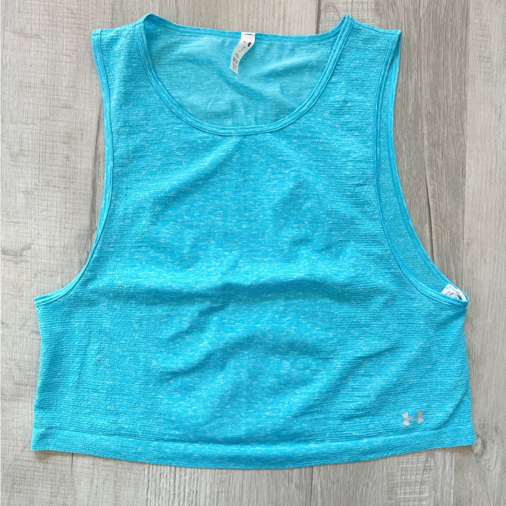 Women’s Under Armour Heat Gear Loose Crop Top Tank Light Blue Sleeveless LARGE